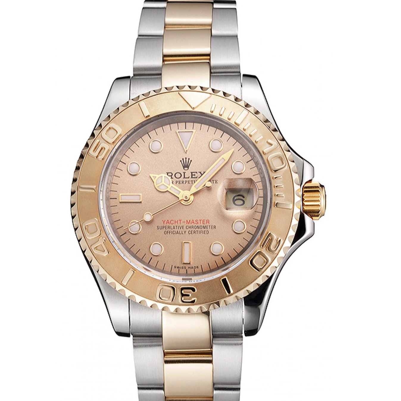 Aaa replica watch Swiss Dial Rolex Gold Yacht-Master Bracelet Champagne Stainless Case Bezel Steel Two Tone 0707